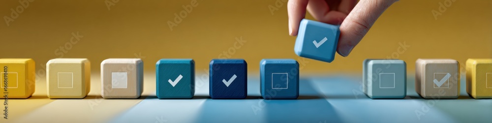Aufkleber modern professional skill validation concept with checkmarked cubes on progress checklist for corpor