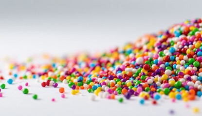 Colorful sprinkles scattered on a light surface