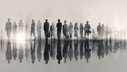 Naklejka premium Silhouettes of people walking in city