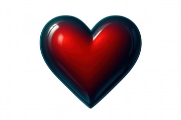 Glossy red heart representing romantic feelings, floating against transparent background, symbolizing deep emotional connection and love