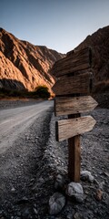 Traveling through a rugged landscape with directional wooden signs