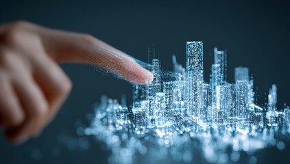 Hand interacting with digital city