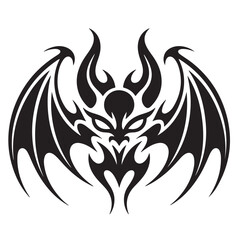 Tribal Demon Dragon Illustration &ndash; Symmetrical Black Flame Tattoo Design