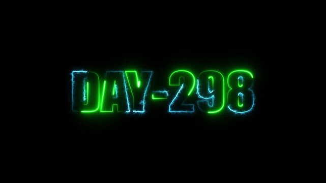 Neon text day-298 animation on black background.calender, text,number, days, date, countdown neon text concept.