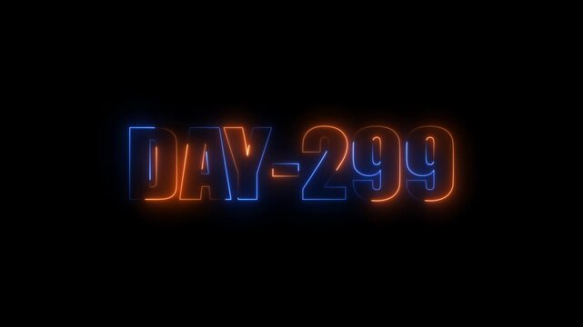 Neon text day-299 animation on black background.calender, text,number, days, date, countdown neon text concept.