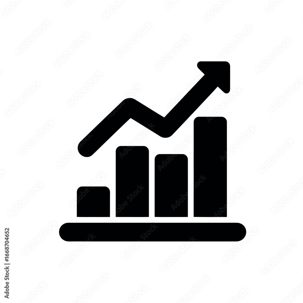 Poster black bar graph with an arrow pointing upwards indicating growth and positive development in busines