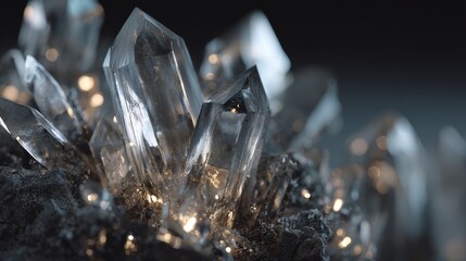 Sparkling quartz crystals show their beauty amidst dark minerals in a stunning natural formation