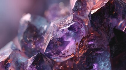 Vibrant purple crystals sparkle under soft lighting showcasing intricate details and natural beauty in a close-up view