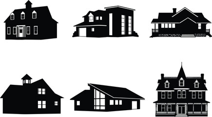 Colonial house silhouette, traditional American home, black vector building, residential architecture design, vintage property illustration, classic home structure, estate design