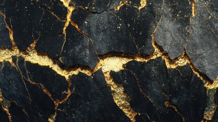 Black and gold cracked surface texture displays elegant natural patterns and contrasts in light