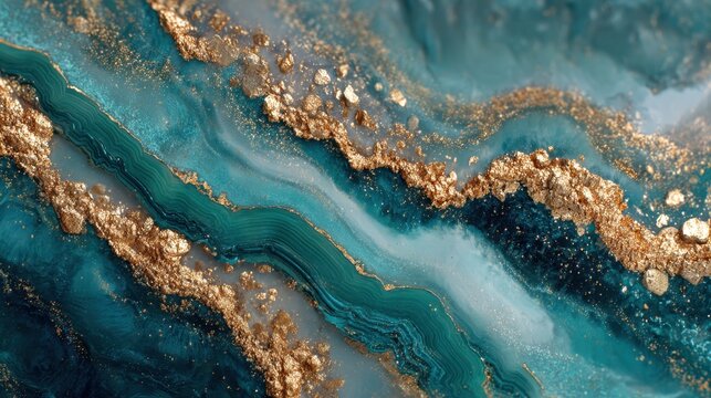 Beautiful turquoise blue agate mineral with gold accents showcasing intricate patterns and textures under soft lighting