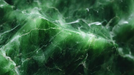 Beautiful close-up of a green gemstone with intricate textures and patterns in natural light