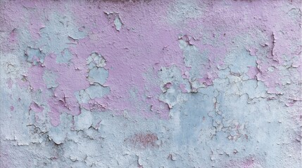 Textured wall with peeling paint in shades of pink and gray captures the effects of weathering on an urban surface