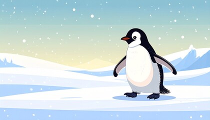 Obraz premium A penguin walks across a snowy landscape in winter.