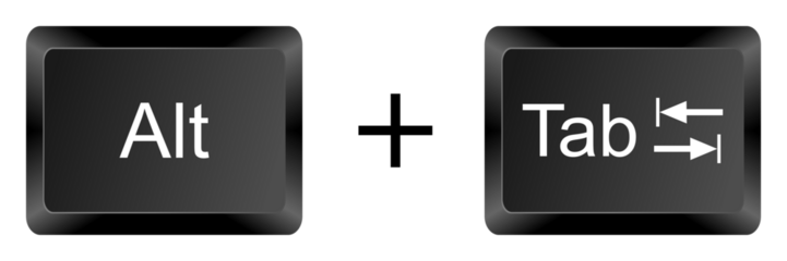 Alt + Tab keyboard shortcut button symbol showing quick switching between open applications on a computer screen, useful for multitasking efficiently.