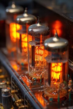 Glowing Vacuum Tubes: Vintage Amplifier Detail with Warm Orange Light