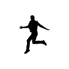 A dynamic silhouette of a man jumping, arms outstretched, conveying a sense of joy and exhilaration.