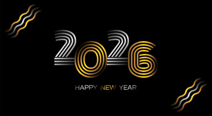 happy new year 2026 gold silver numbers on black background wallpaper vector illustration