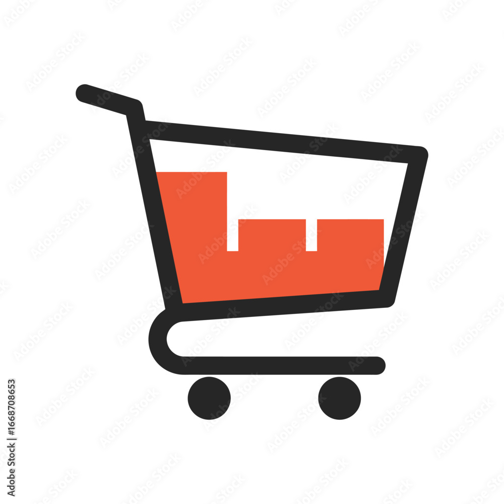 Poster simple shopping cart icon with stacked items.
