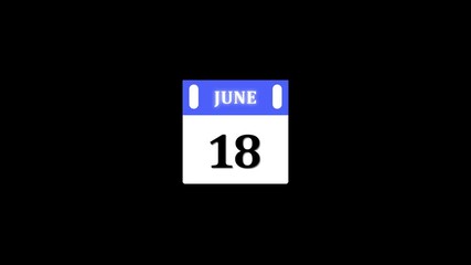 18 June Banner Animation, 18 June calendar animation with transparent screen background. 4k video animation 