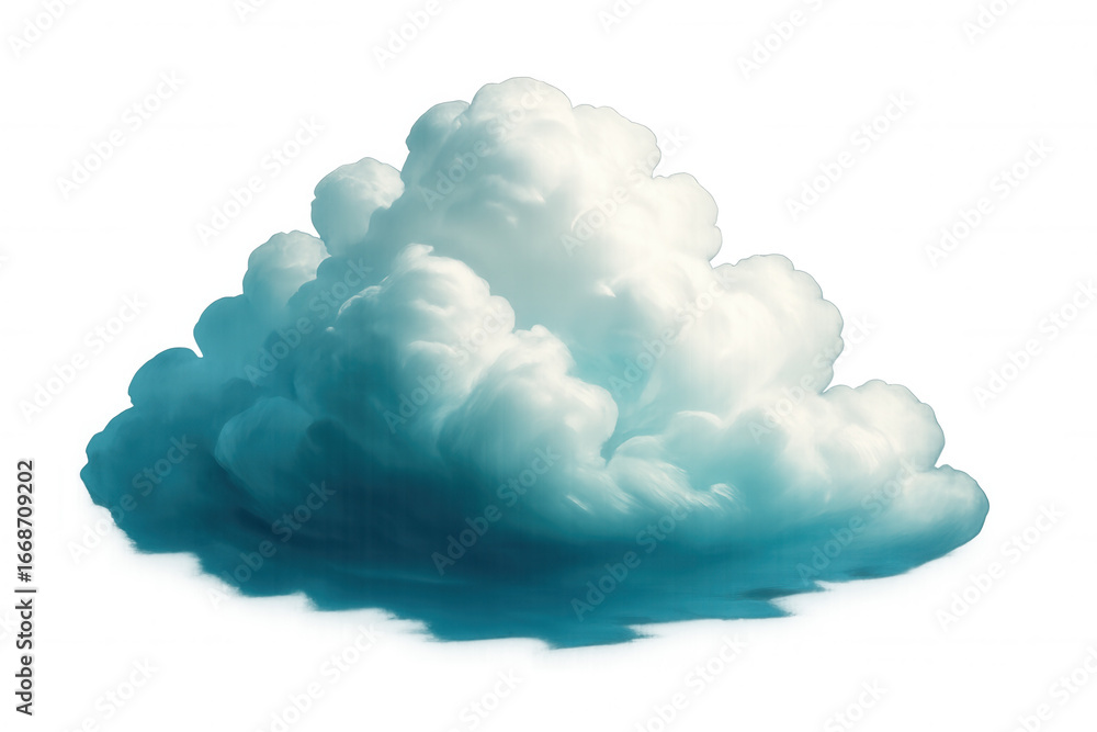 Poster digitally painted cumulus cloud floats against a transparent background, creating a serene and versa