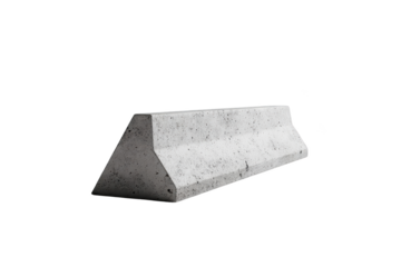 Angled grey concrete barrier on black, used for road safety & protection
