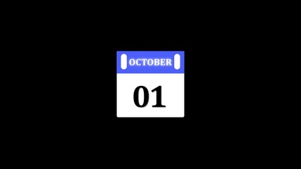 1 October Banner Animation , 1 October calendar animation with transparent screen background. 4k video animation 