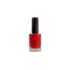 Glass bottle of red nail polish isolated on a white background