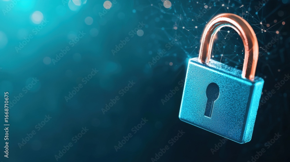 Poster link cybersecurity concept showing an encrypted link securing digital transactions.