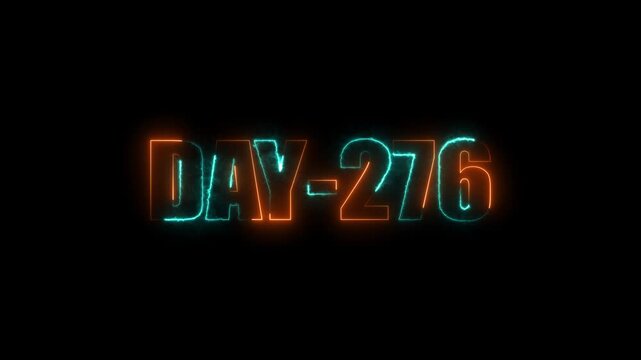 Neon text day-276 animation on black background.calender, text,number, days, date, countdown neon text concept.