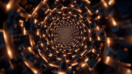 Spiral of Geometric Squares with Glowing Edges – Hyper-Detailed Cinematic Lighting, Nuanced Light/Shadow Interplay, Illusion of Infinity, Immersive Dimensionality