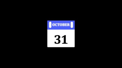 31 October Banner Animation ,31 October calendar animation with transparent screen background. 4k video animation 