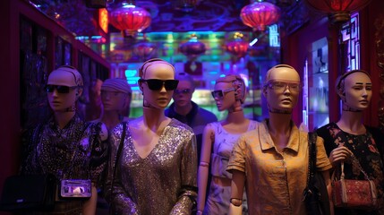Obraz premium Fashion mannequins in vibrant store display
