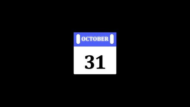 31 October Banner Animation ,31 October calendar animation with transparent screen background. 4k video animation 