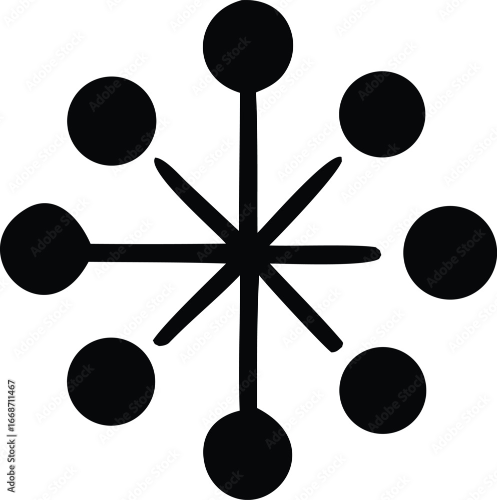 Poster abstract geometric starburst pattern with circular embellishments on symbolizing connection and ener