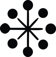 Abstract geometric starburst pattern with circular embellishments on symbolizing connection and energy flow