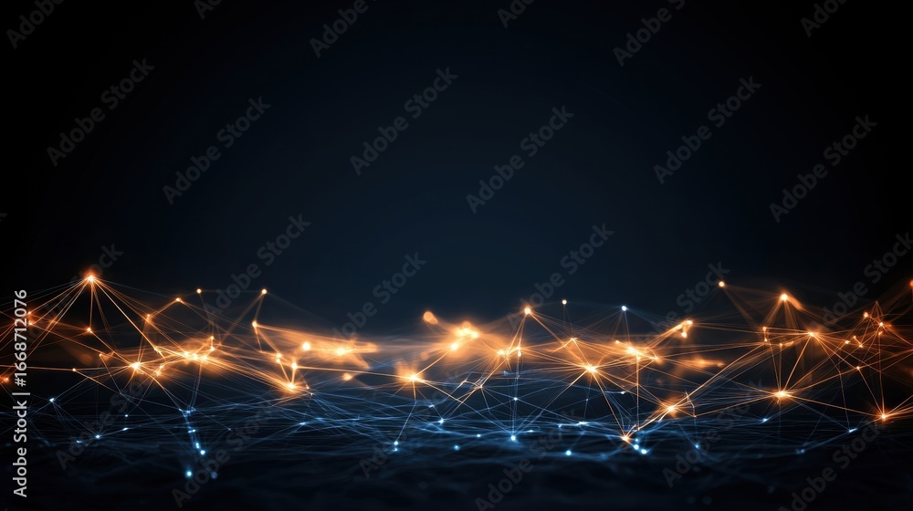 Poster cyberspace a glowing cyber network connecting various devices and online services.