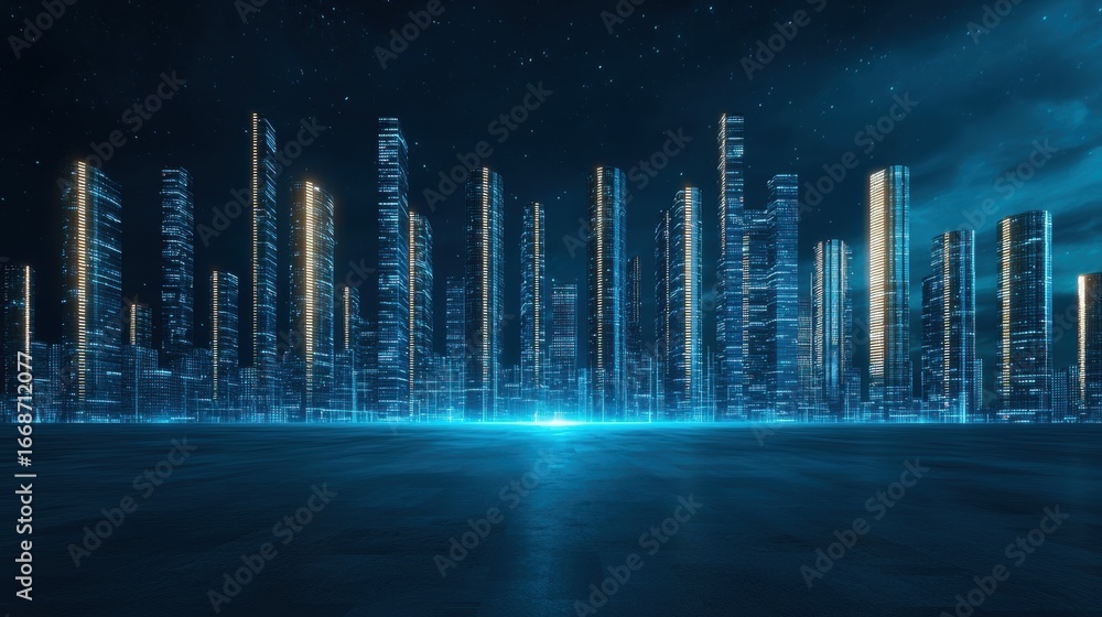 Poster cyberspace a futuristic cyberspace city built from lines of digital code and lights.