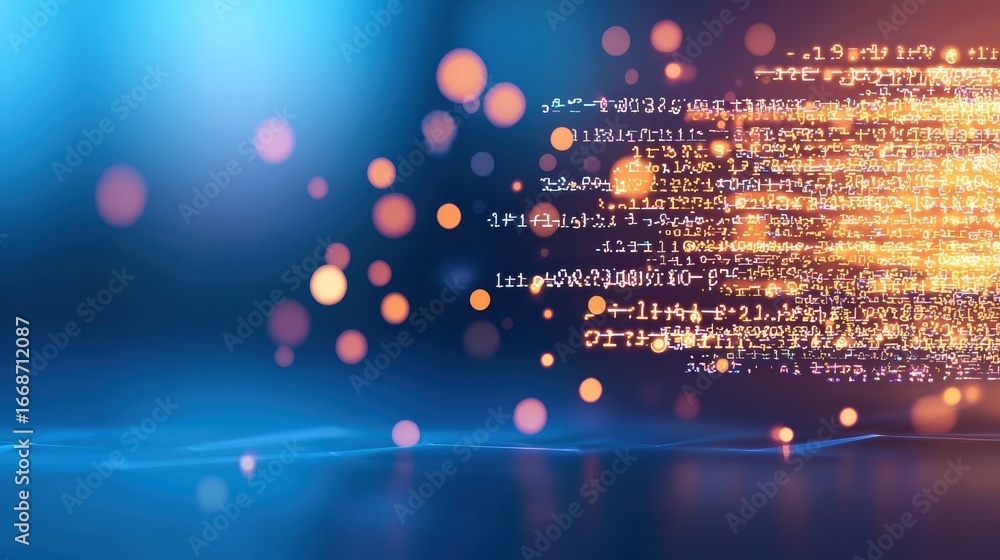 Poster program programming code with glowing neon elements in a futuristic digital setting.