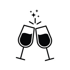 Cheers Glasses Icon - Sparkling Toasting Wine Glasses Illustration - Celebration Party Symbol