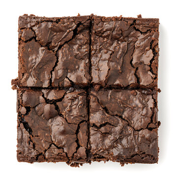 Four Square Pieces of Rich, Crumbly Chocolate Brownies