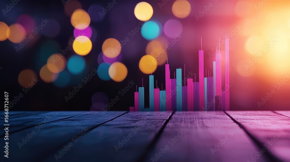 Poster graph digital screen displaying multiple financial and performance graphs.