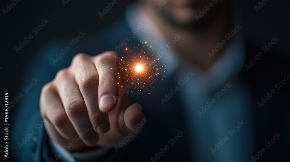 Poster cyber business professional using advanced biometric security authentication.