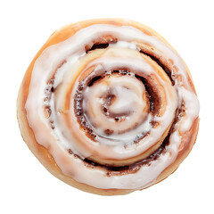 Fototapeta premium A top-down view of a freshly baked cinnamon roll with a generous swirl of icing.