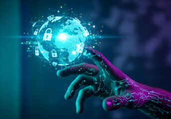 Naklejka premium Creative Concept of Global Cybersecurity Protection