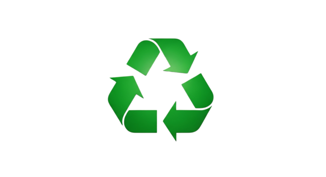 Recycle Symbol: A crisp, high-definition depiction of the universal recycling symbol, showcasing three green arrows in a continuous loop against a clean backdrop.