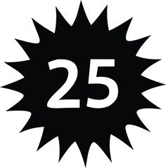 Bold black starburst with white number 25 graphic for promotions and announcements