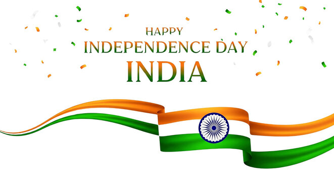 India Independence Day Banner: A festive banner design celebrating Indian Independence Day. A flowing flag design and cheerful confetti adorn the backdrop.