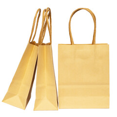 Folded paper bag with handle isolated on white background