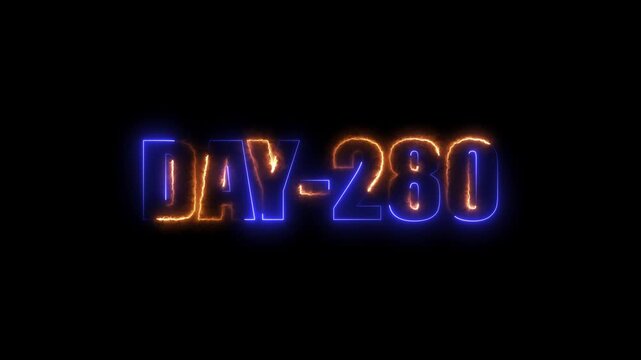 Neon text day-280 animation on black background.calender, text,number, days, date, countdown neon text concept.